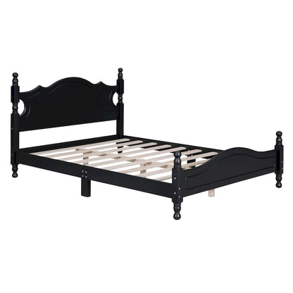 Retro Style Platform Bed with Wooden Slat Support