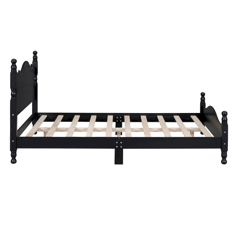 Retro Style Platform Bed with Wooden Slat Support