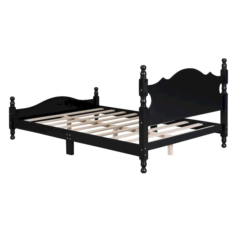 Retro Style Platform Bed with Wooden Slat Support