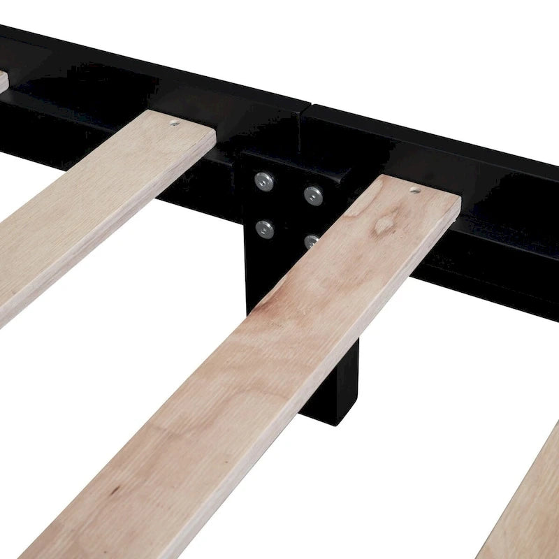 Retro Style Platform Bed with Wooden Slat Support