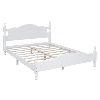 Retro Style Platform Bed with Wooden Slat Support