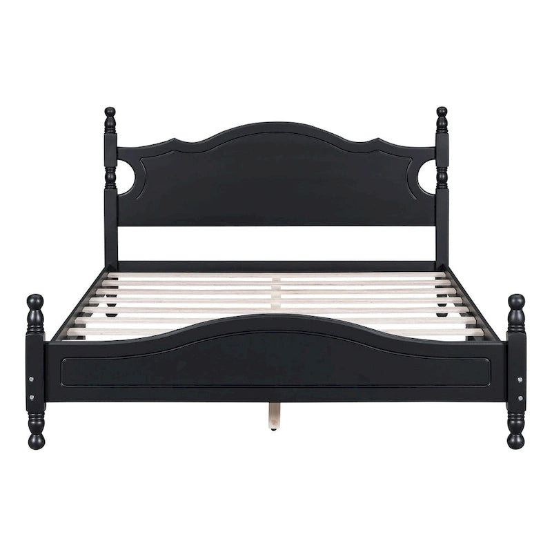 Retro Style Platform Bed with Wooden Slat Support