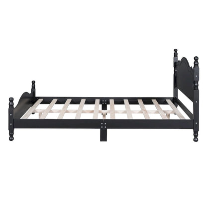 Retro Style Platform Bed with Wooden Slat Support