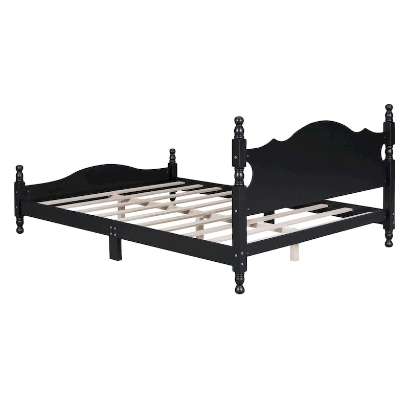 Retro Style Platform Bed with Wooden Slat Support