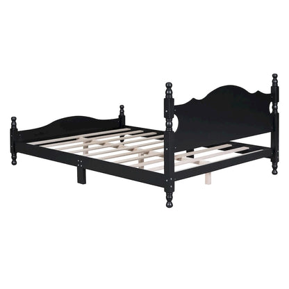 Retro Style Platform Bed with Wooden Slat Support