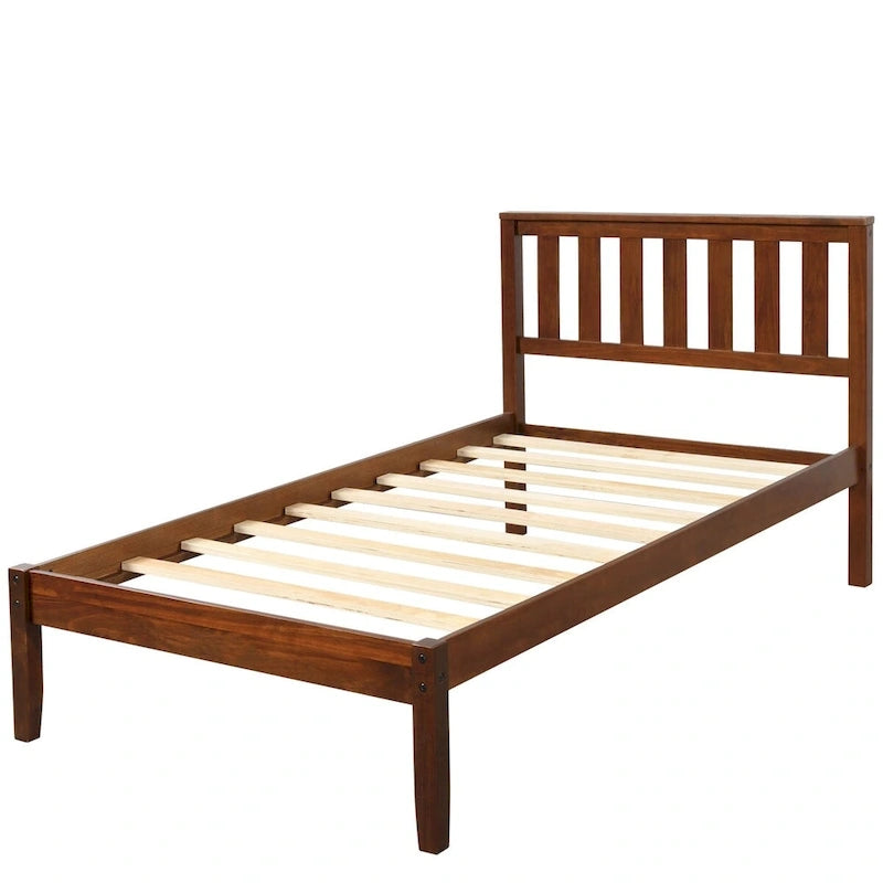 Wood Platform Bed with Headboard/ Slat