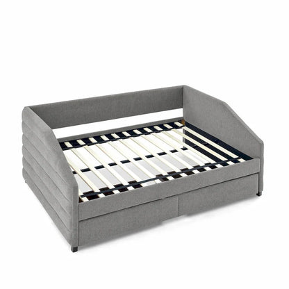 Full Size Daybed with Trundle Upholstered Tufted Sofa Bed, Linen Fabric(82.5x58x34)