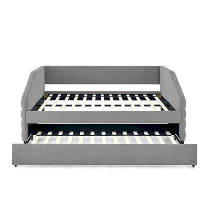 Full Size Daybed with Trundle Upholstered Tufted Sofa Bed, Linen Fabric(82.5x58x34)