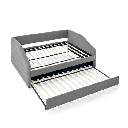 Full Size Daybed with Trundle Upholstered Tufted Sofa Bed, Linen Fabric(82.5x58x34)