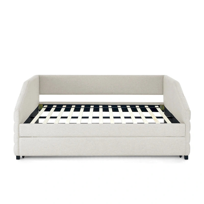 Full Size Daybed with Trundle Upholstered Tufted Sofa Bed, Linen Fabric(82.5x58x34)