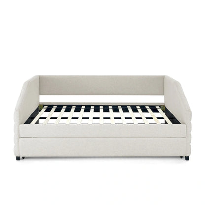 Full Size Daybed with Trundle Upholstered Tufted Sofa Bed, Linen Fabric(82.5x58x34)
