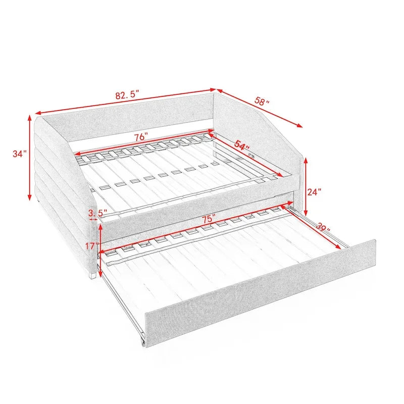 Full Size Daybed with Trundle Upholstered Tufted Sofa Bed, Linen Fabric(82.5x58x34)