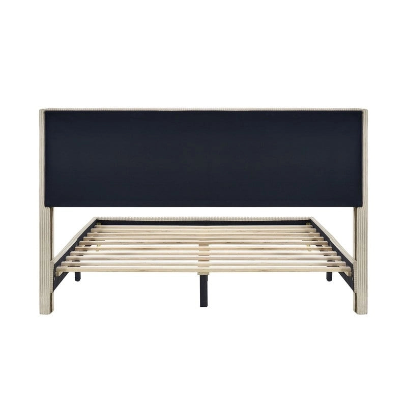 Queen Size Corduroy Platform Bed with Metal Legs