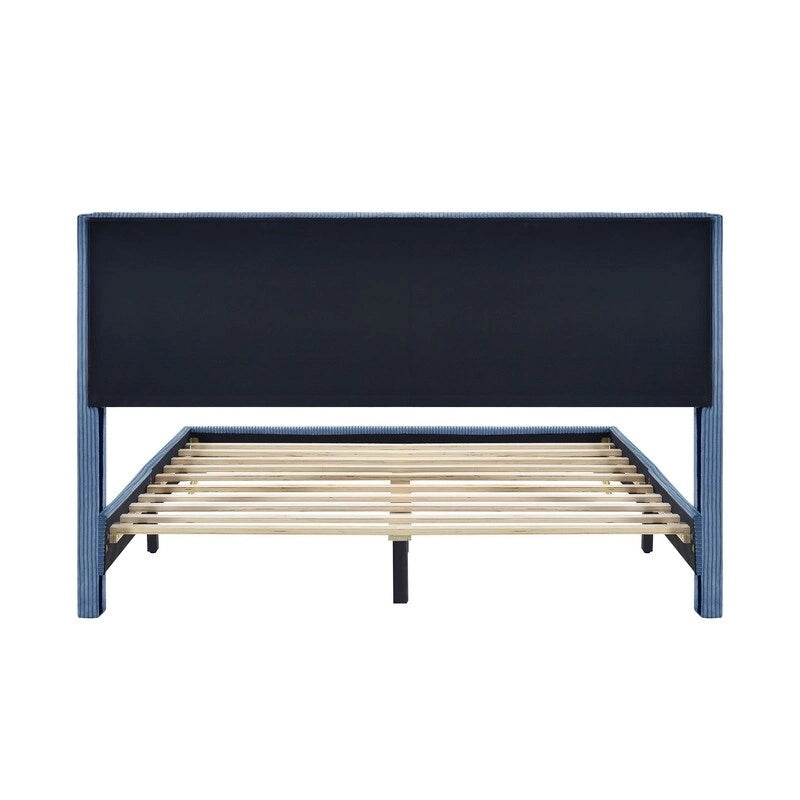 Queen Size Corduroy Platform Bed with Metal Legs