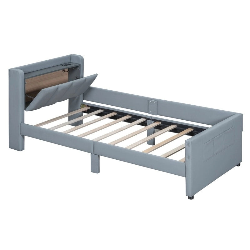 Queen Size & Twin XL Size Upholstered Platform Bed Mother & Child Bed Frame with Hydraulic Storage System