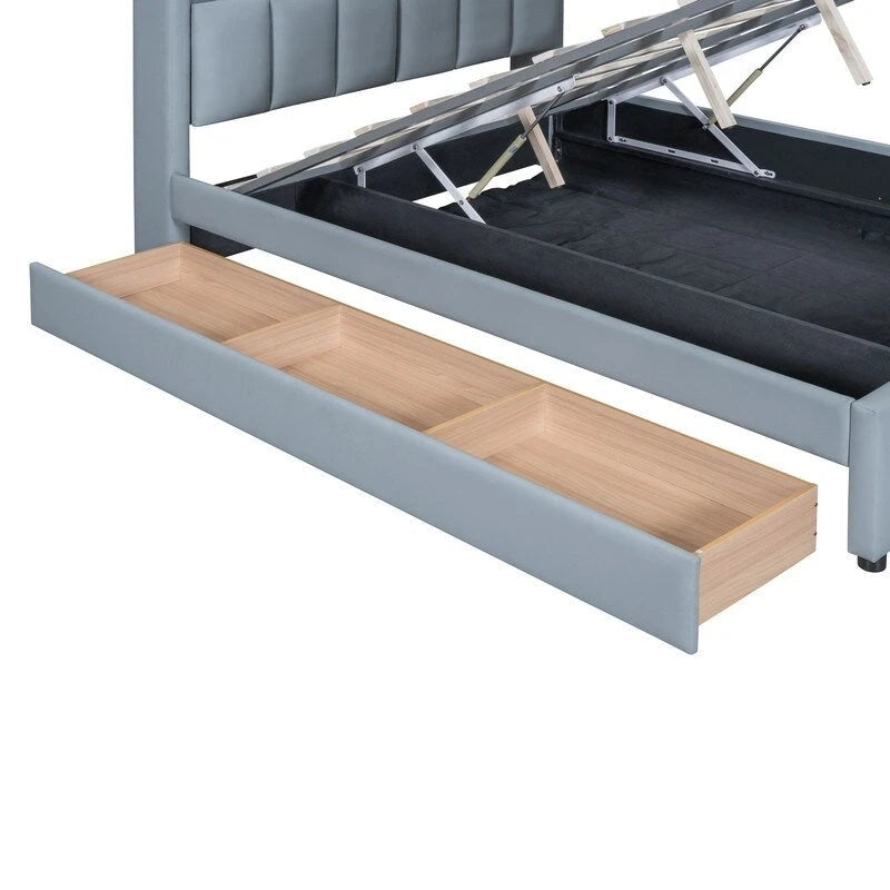 Queen Size & Twin XL Size Upholstered Platform Bed Mother & Child Bed Frame with Hydraulic Storage System