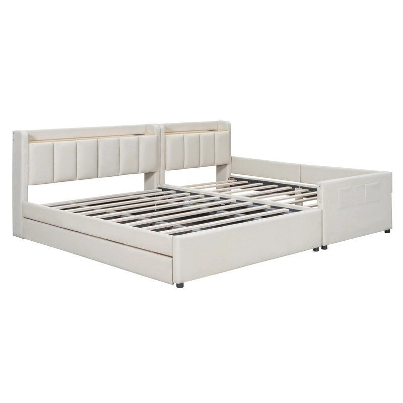 Queen Size & Twin XL Size Upholstered Platform Bed Mother & Child Bed Frame with Hydraulic Storage System