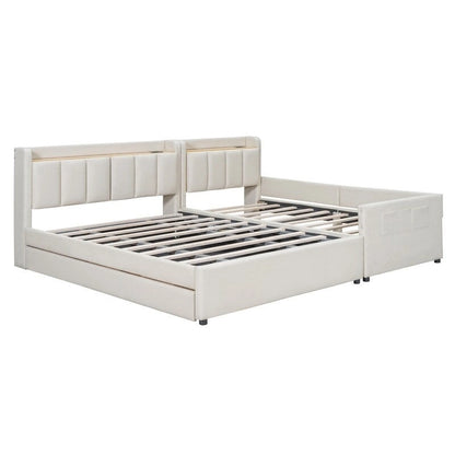 Queen Size & Twin XL Size Upholstered Platform Bed Mother & Child Bed Frame with Hydraulic Storage System
