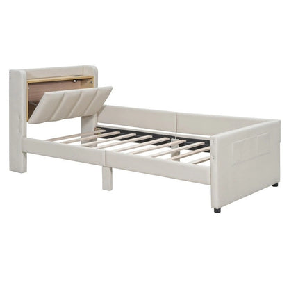 Queen Size & Twin XL Size Upholstered Platform Bed Mother & Child Bed Frame with Hydraulic Storage System