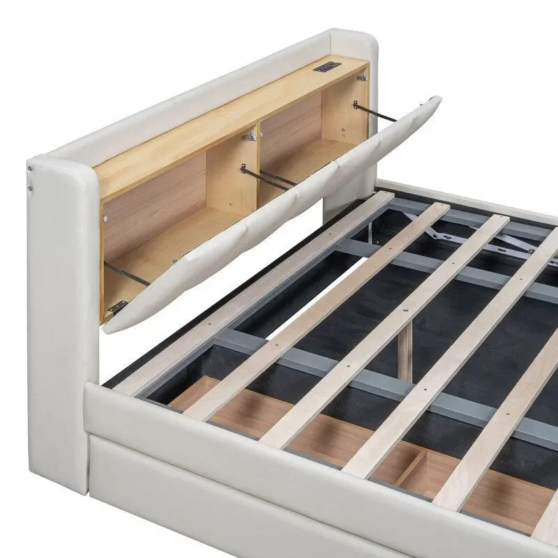 Queen Size & Twin XL Size Upholstered Platform Bed Mother & Child Bed Frame with Hydraulic Storage System