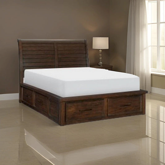 Daisy Queen Platform Bed, 6 Storage Drawers, Metal Handles, Brown Wood