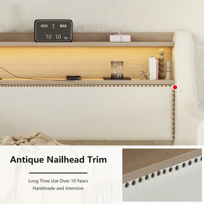 Upholstered Daybed with Storage Drawers, Charging Station and LED Lights