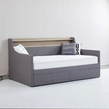Upholstered Daybed with Storage Drawers, Charging Station and LED Lights