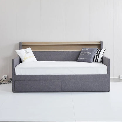 Upholstered Daybed with Storage Drawers, Charging Station and LED Lights