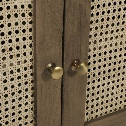 30 Inch Nightstand Table, Rattan Cabinet Doors and Drawer Fronts, Sandblasted Brown Mango Wood