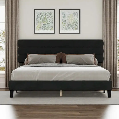 King Bed Frame with Headboard,Sturdy Platform Bed with Wooden Slats Support,No Box Spring,Mattress Foundation,Easy Assembly
