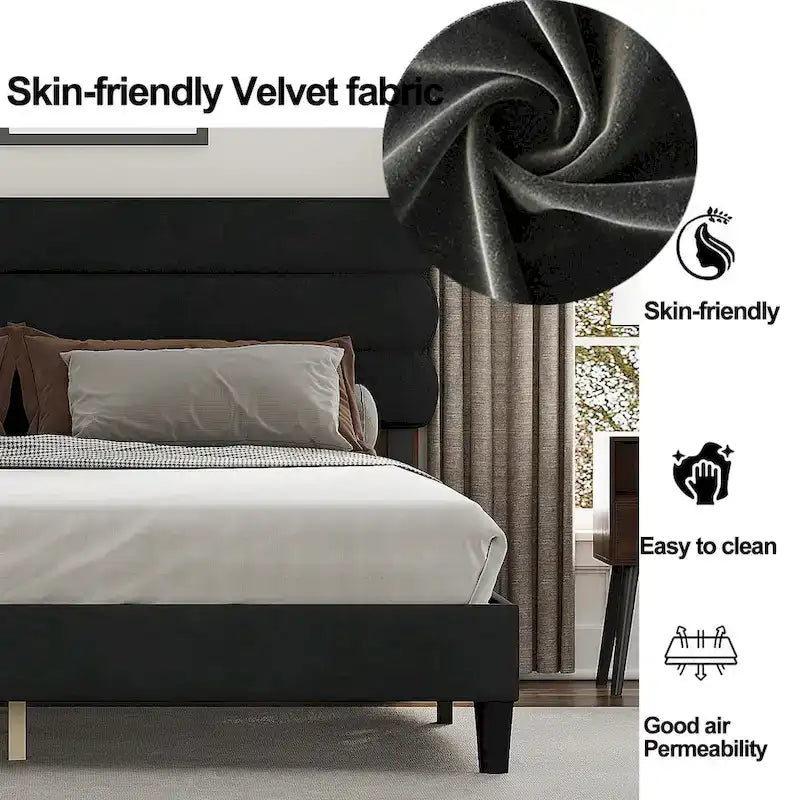 King Bed Frame with Headboard,Sturdy Platform Bed with Wooden Slats Support,No Box Spring,Mattress Foundation,Easy Assembly