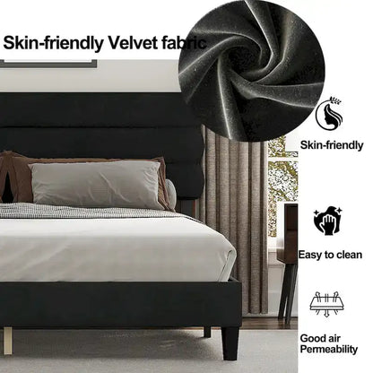 King Bed Frame with Headboard,Sturdy Platform Bed with Wooden Slats Support,No Box Spring,Mattress Foundation,Easy Assembly