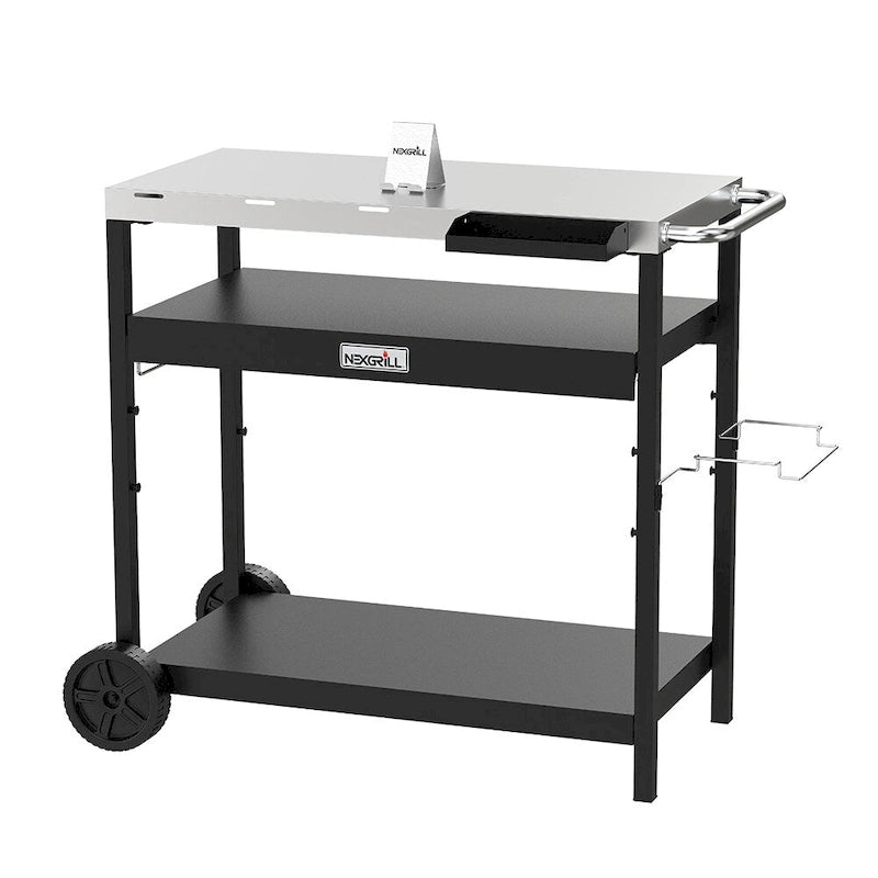 Nexgrill Outdoor Stainless Steel BBQ Preparation Cart w/ Double Shelf