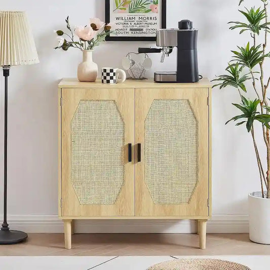Rustic Storage Cabinet with 2 Rattan Doors