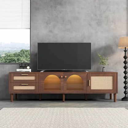 Rattan-Inspired TV Stand with Ample Storage and Easy Assembly