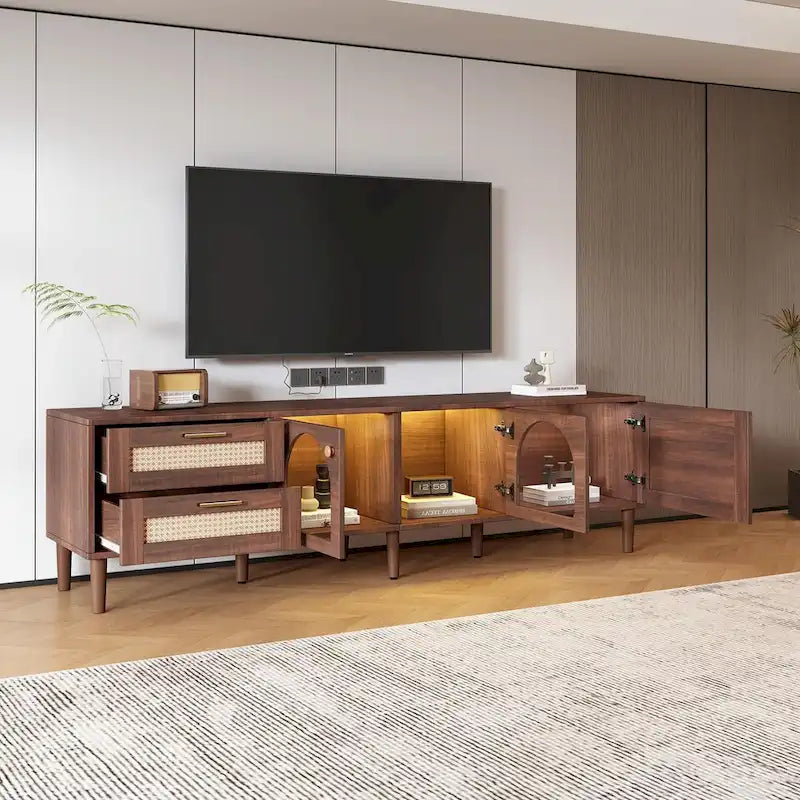 Rattan-Inspired TV Stand with Ample Storage and Easy Assembly