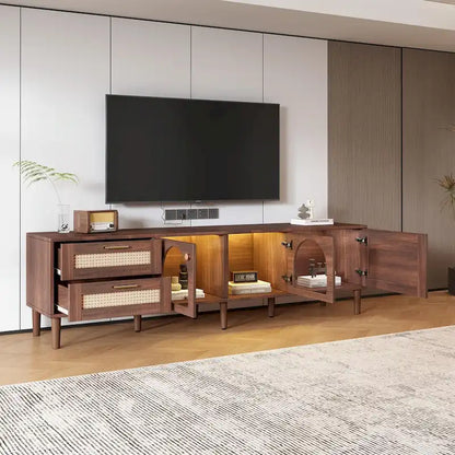 Rattan-Inspired TV Stand with Ample Storage and Easy Assembly