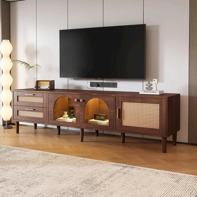 Rattan-Inspired TV Stand with Ample Storage and Easy Assembly