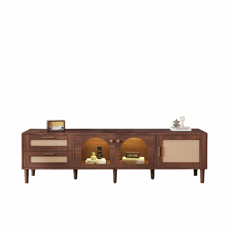 Rattan-Inspired TV Stand with Ample Storage and Easy Assembly