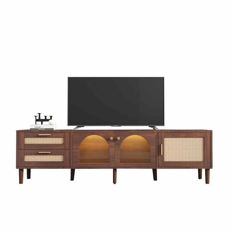 Rattan-Inspired TV Stand with Ample Storage and Easy Assembly