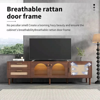 Rattan-Inspired TV Stand with Ample Storage and Easy Assembly