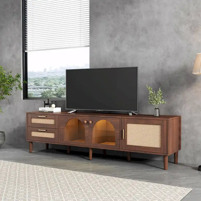 Rattan-Inspired TV Stand with Ample Storage and Easy Assembly