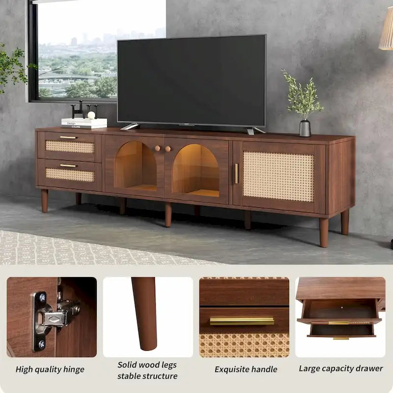 Rattan-Inspired TV Stand with Ample Storage and Easy Assembly