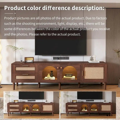 Rattan-Inspired TV Stand with Ample Storage and Easy Assembly