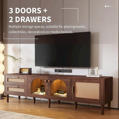 Rattan-Inspired TV Stand with Ample Storage and Easy Assembly