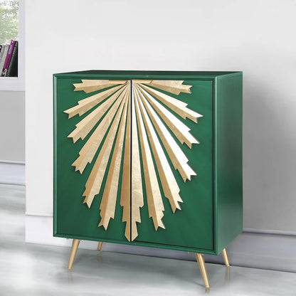 Mid-Century Modern Glam Solid Wood Cabinet 2-Door Sunburst Accent Storage Sideboard Cupboard Dining Room Buffet