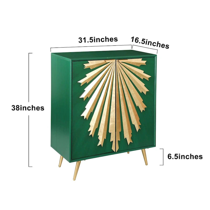 Mid-Century Modern Glam Solid Wood Cabinet 2-Door Sunburst Accent Storage Sideboard Cupboard Dining Room Buffet