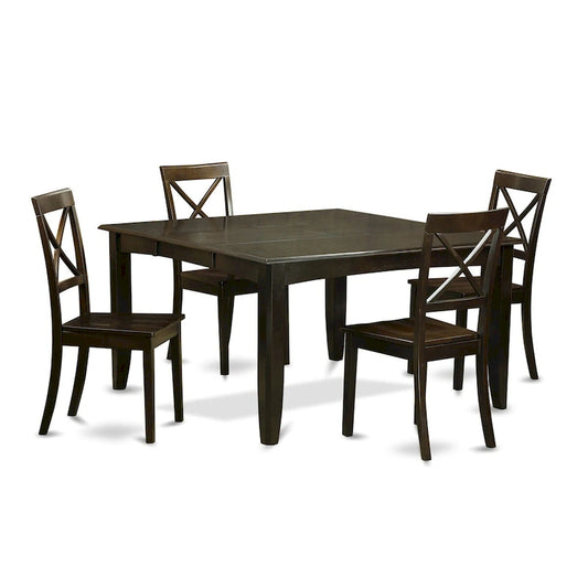 East West Furniture Dining Furniture Set Includes a Square Kitchen Table with Butterfly Leaf and 4 Dining Chairs, Cappuccino