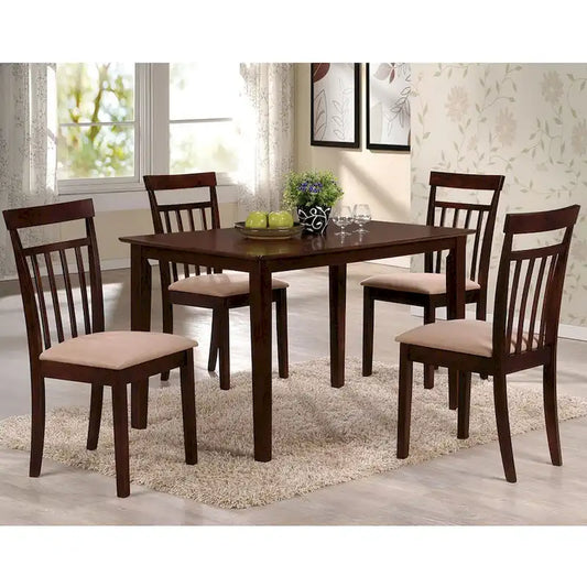 5 Piece Dining Set in Espresso and Beige Finish
