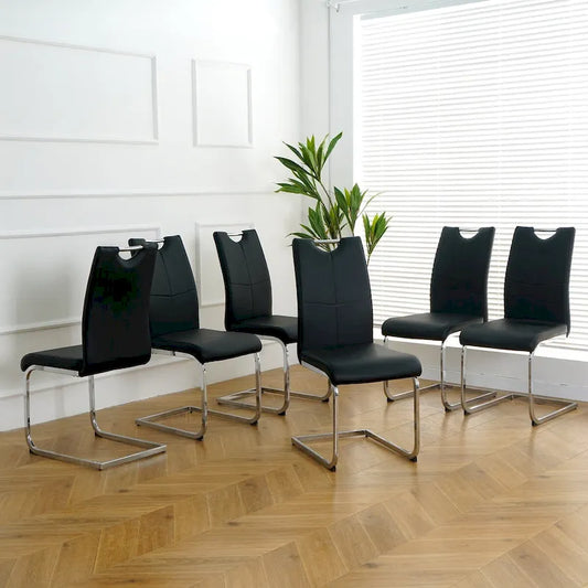 Set of 6,Dining Chairs with Faux Leather Padded Seat Upholstered with Chrome Metal Legs Side Chairs
